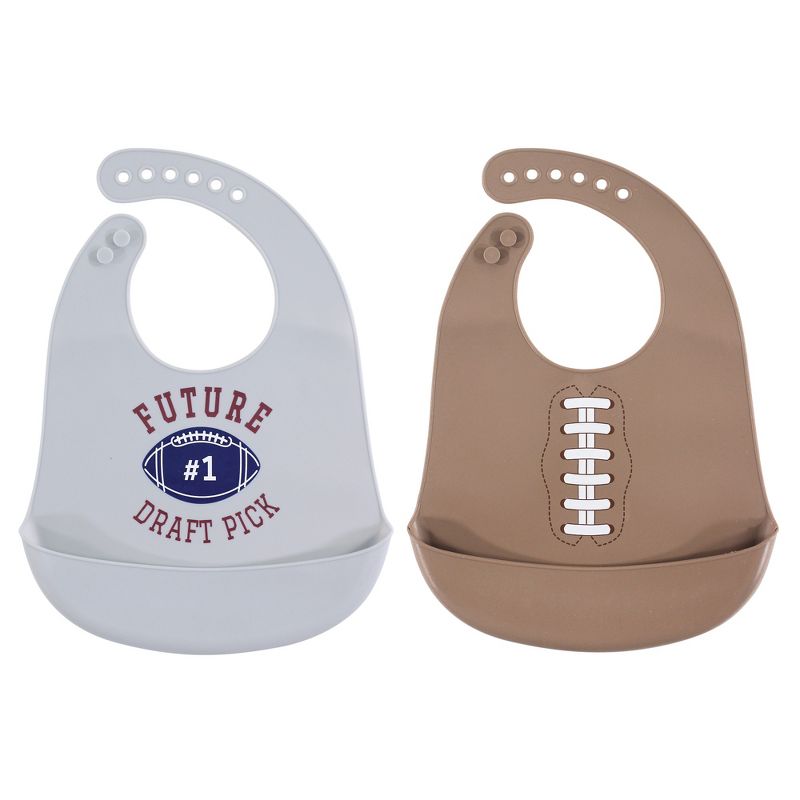 Hudson Baby Infant Boy Silicone Bibs 2pk, Football, One Size, 1 of 3
