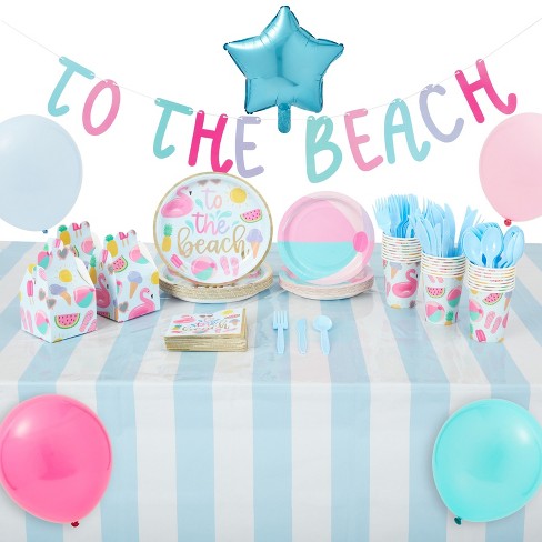 Blue Panda 221 Piece Summer Beach Pool Party Decorations, Supplies, Plates, Napkins, Banner Serves 24 :