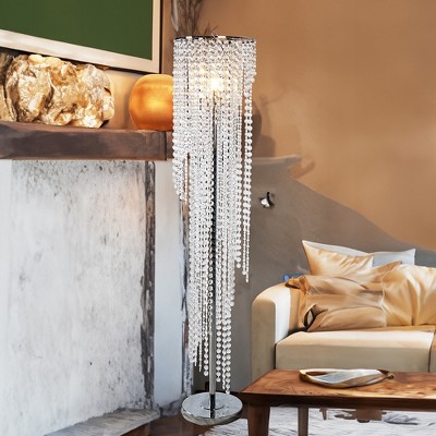 VYNXARIA 61"H Luxurious Cascading Crystal Floor Lamp with Sleek Chrome Base for Elegant Ambient Lighting in Living Rooms and Bedrooms