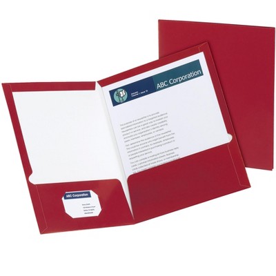 Oxford Laminated Portfolio, Letter, 2-Pocket, Crimson, pk of 25