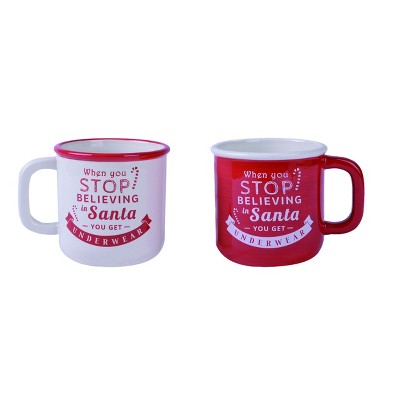 Transpac Dolomite 6 in. Multicolor Christmas Vintage Holiday Words Mug Set of 2