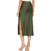 Women's Satin Midi Skirt - High Waist Slit Design with Comfortable Elastic Waistband Olive - 3 of 4