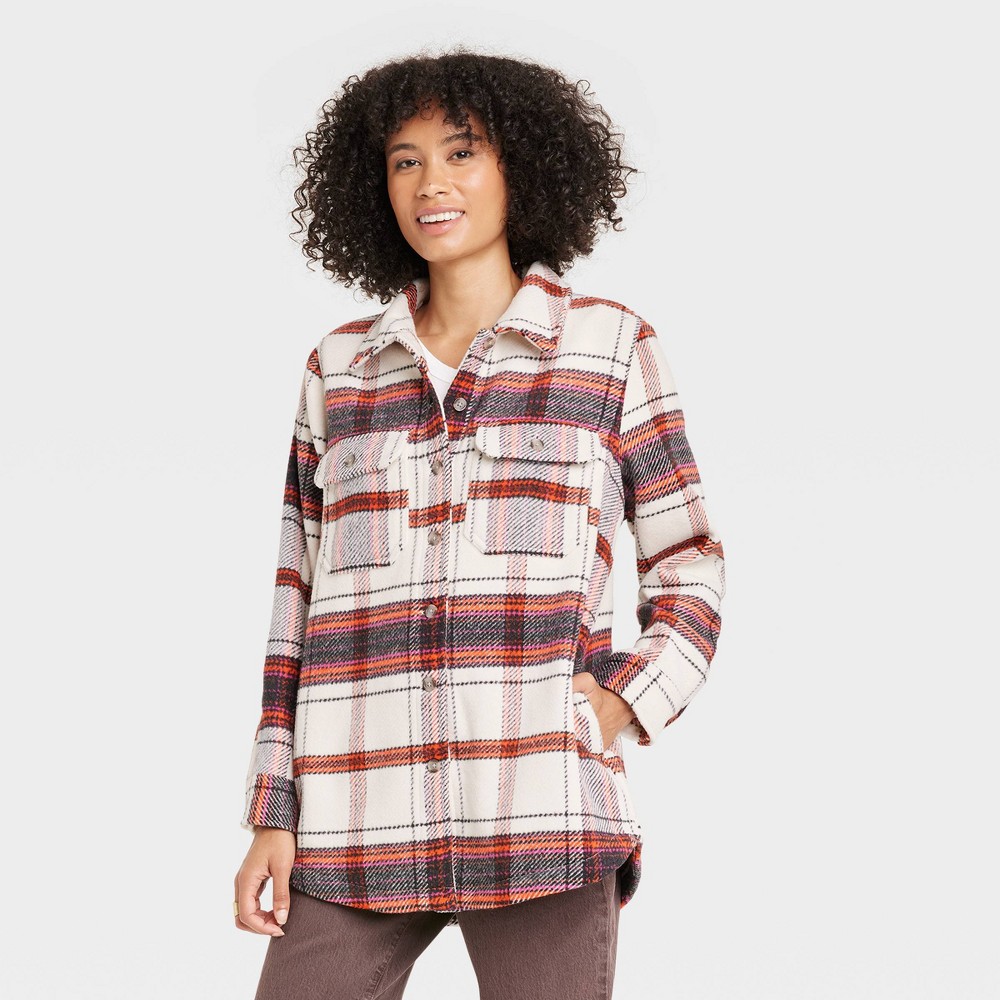 Women's Button-Down Shacket Blazer - Universal Thread Red Plaid XL