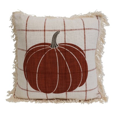 20"x20" Oversize Caleb Pumpkin Striped Printed Square Throw Pillow with Fringes Natural - Decor Therapy