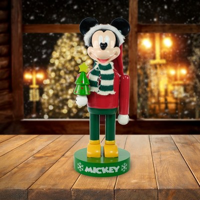 Disney Mickey Mouse 11" Red and Green Wooden Holiday Nutcracker