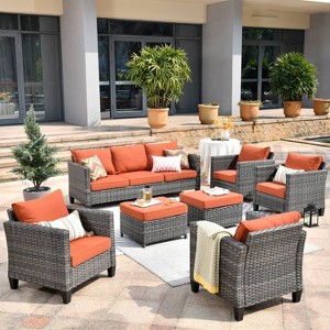Ovios Tampa 7pc Wicker Outdoor Patio Furniture Conversation Sofa Set with Cushions - 1 of 4