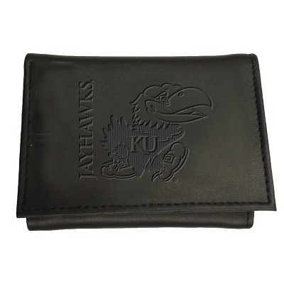 Evergreen NCAA Kansas Jayhawks Black Leather Trifold Wallet Officially Licensed with Gift Box