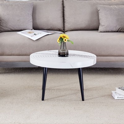 NicBex Round Coffee Table, 23.6 Inch, Natural Wood Grain Texture, Black Metal Leg, Suction Molding