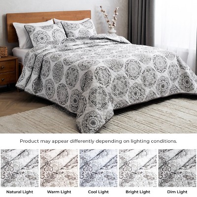 Rosette Gray Twin Reversible Microfiber Bedspread
