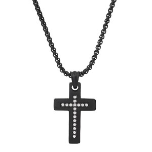 Steeltime 24" black ip stainless steel and simulated diamonds cross pendant - 1 of 4