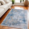 Blue Gold and Gray Abstract Power Loom Area Rug With Fringe - 2 of 4