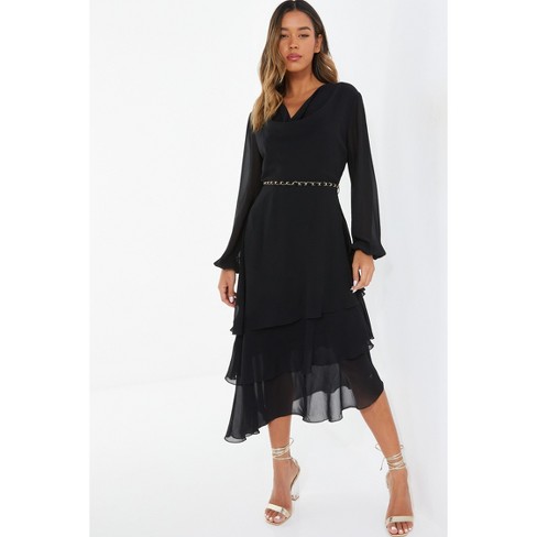 Black Sheer Chiffon Strappy Cowl Neck Maxi Dress