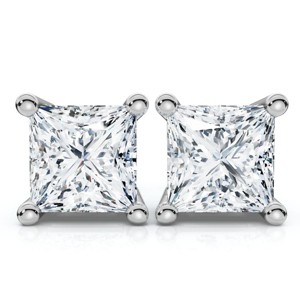 Pompeii3 .50Ct Quality Square Princess Cut Natural Diamond Stud Earrings in 14K Gold Basket Setting - 1 of 4