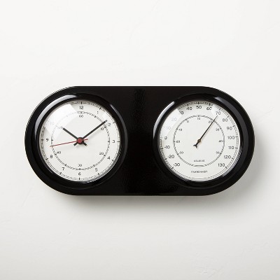 Wall or Tabletop Clock & Thermometer Black - Hearth & Hand™ with Magnolia