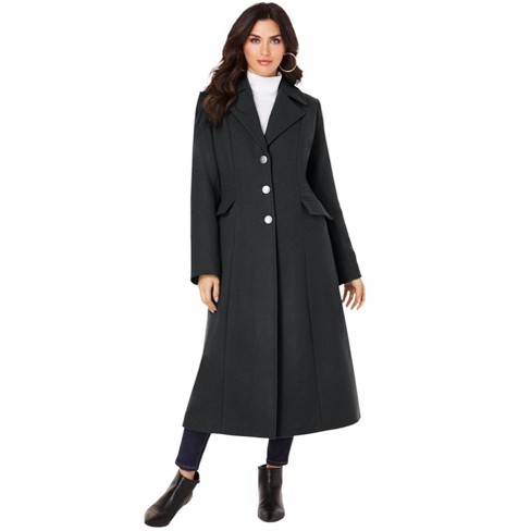 Roaman's Women's Plus Size Long Wool-Blend Coat, 22 W - Black