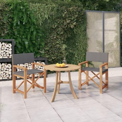 Solid Teak Wood Gray Fabric Foldable Outdoor Director's Chairs Set
