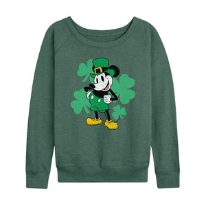 Women's - Disney - Leprechaun Mickey Lightweight French Terry Wide Neck Long Sleeve Shirt - 1 of 4