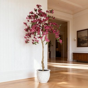 6FT Artificial Bougainvillea Tree, Realistic Flowering Faux Plant, Black Plastic Pot, Indoor Decor-- Frevyn - 1 of 4