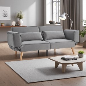 72.8" Velvet Futon Sofa Bed with Adjustable Armrests & Recliner Function - 1 of 4