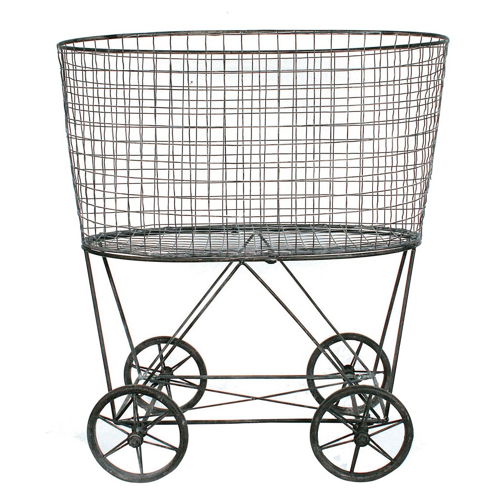 Photos - Laundry Basket / Hamper Metal Vintage Laundry Basket with Wheels - Storied Home