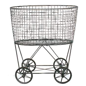 Metal Vintage Laundry Basket with Wheels - Storied Home