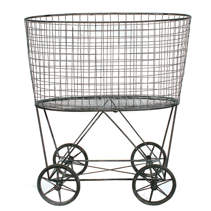 Metal Vintage Laundry Basket with Wheels - Storied Home, 1 of 6