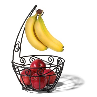 Black Steel Scroll Fruit Basket with Banana Hook