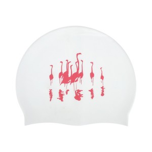 Unique Bargains Silicone Waterproof Cartoon Swim Cap White Red 1 Pc - 1 of 4