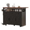 46.5'' Farmhouse Kitchen Island with Drape of Beads, Power Outlet, Rolling Kitchen Cart on Wheels with Drop Leaf - 3 of 4