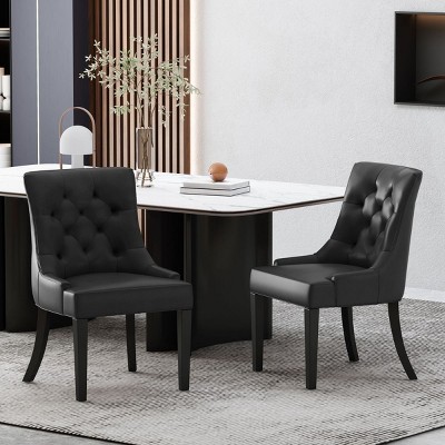 Coolbibila Modern Indoor Upholstered Dining Chairs Set of 2,Tufted Diamond Stitched Backrest Dining Chair,Angled Armrests Dining Chair