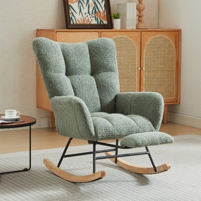 LOVMOR Upholstered Teddy Velvet Rocking Chair & Accent Chair with High Backrest, for Nursery Bedroom, Living Room, Green