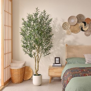 DR.Planzen 6/7/8FT Double-Fork Artificial Olive Tree in White Oval Planter, Realistic Faux Olive Tree with Elegant Branching for Indoor Outdoor Decor - 1 of 4