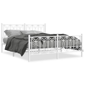 vidaXL Metal Bed Frame with Headboard/Footboard - Double Bed 59.1"x78.7" - Classic White Steel Mattress Support - 1 of 4