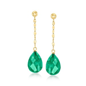 Ross-Simons 11.00 ct. t.w. Emerald Drop Earrings in 14kt Yellow Gold - 1 of 3