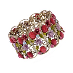 Alilang Vintage-Inspired Floral Filigree Cuff Bracelet with Multicolor Crystal and Enamel Accents - 1 of 4