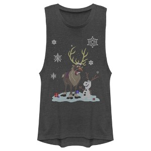 Juniors Womens Frozen Christmas Sweater Friends Festival Muscle Tee - 1 of 3