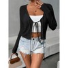 Women's Front Tie Crop Cardigan Hollow Out Lightweight Sweater Knit Top with Small Flowers Pattern - 4 of 4