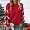 Clearlove Women's Sweet Style Bow Detail Christmas Red Relaxed Fit Pullover Holiday Casual Brunch Sweater Everyday Comfort - 3 of 4