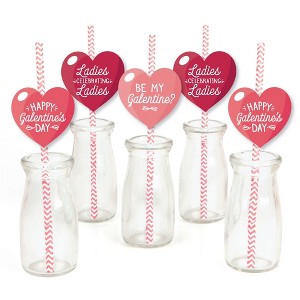 Big Dot of Happiness Happy Galentine's Day - Paper Straw Decor - Valentine's Day Party Striped Decorative Straws - Set of 24 - 1 of 4