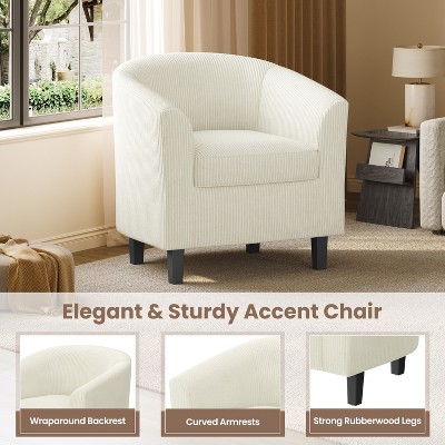 Beige Corduroy Fabric Upholstered Club Chair with Rubberwood Legs