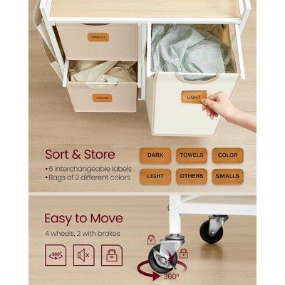 VASAGLE Beige and Brown 3-Compartment Rolling Laundry Sorter