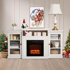 60" Farmhouse TV Stand w/ Fireplace - Wood Entertainment Center, Open Shelves, Remote & Timer, 3-Level Flame - 1 of 4