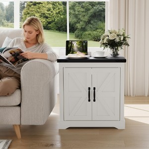 Farmhouse End Table with Charging Station — 24-Inch Rustic Nightstand with 3 AC Outlets, USB & Type-C Ports, Sliding Barn Door & Adjustable Shelf - 1 of 4