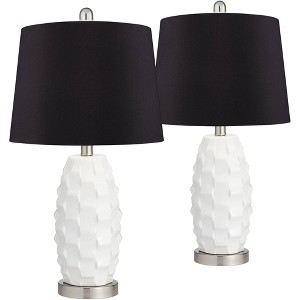 360 Lighting Modern Coastal Table Lamps 24 1/2" High Set of 2 White Ceramic LED Black Faux Silk Drum Shade for Bedroom Living Room House Home Bedside - 1 of 4
