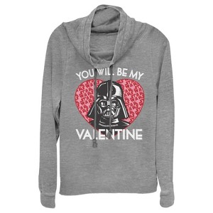 Juniors Womens Star Wars Valentine Darth Vader Invitation Cowl Neck Sweatshirt - 1 of 3