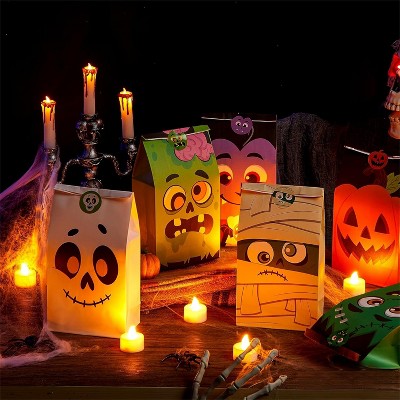 Joyfy 72PCS Halloween Trick or Treat Candy Bags, 6 Styles Pastries Goodie Paper Bags with Stickers, Halloween Party Favors Exchange Supplies for Kids