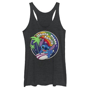 Women's Lilo & Stitch Ohana Means Family Rainbow Surfer Stitch Racerback Tank Top - 1 of 4
