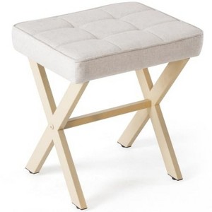 FONTOI Square Linen Makeup Stool Footstool Chair for Vanity, Modern Padded Seat Foot Rest for Makeup Room, Entryway, 16.9"*12.9"*17.7" - 1 of 4