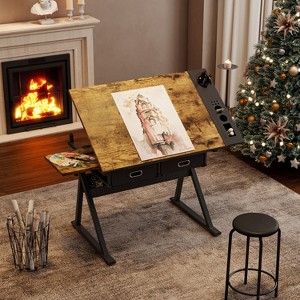 PAGED Writing Desk with 2 Drawers, Adjustable Drawing Drafting Desk with Tiltable Tabletop for Study, Home Office - 1 of 4