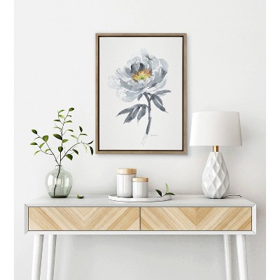Gray Bloom Floral Canvas Print with Gold Frame